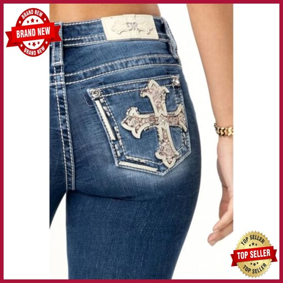 Mid-Rise Bootcut Jeans with Rhinestone Details, 34" Inseam - Picture 5 of 7